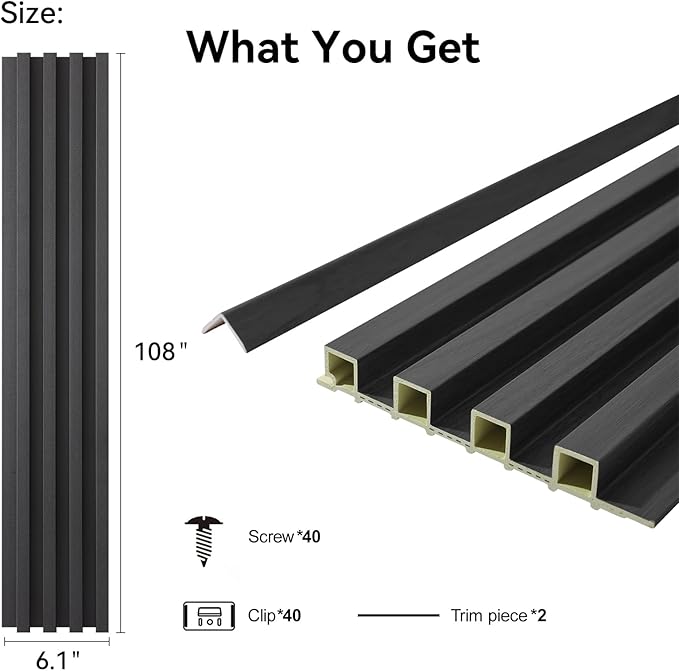 8-Pack WPC Wall Panels 108’’ x 6.1’’ 3D Slat Wall Panel Acoustic Wall Paneling