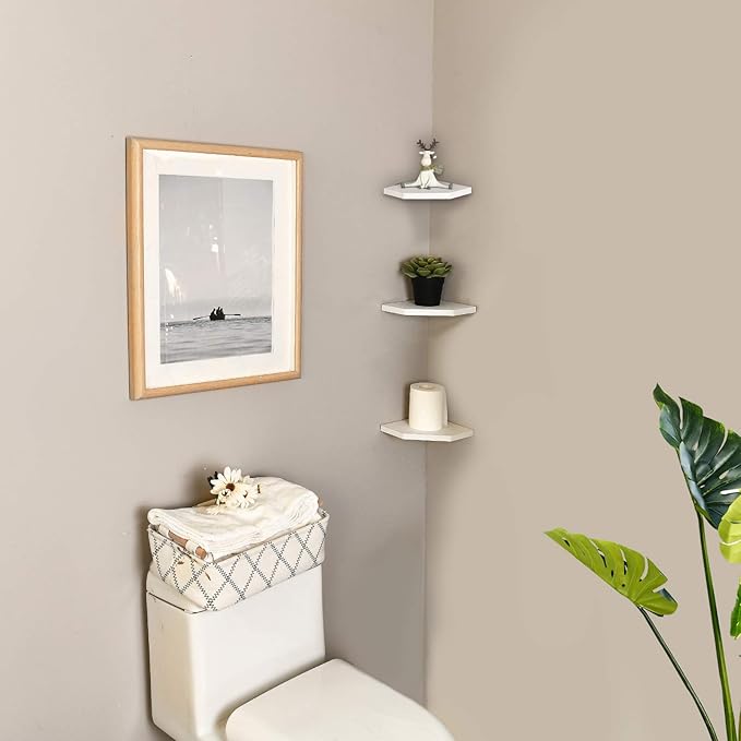 WELLAND 7-Inch Floating Corner Shelves Set of 2, Wall Mounted Storage Shelf