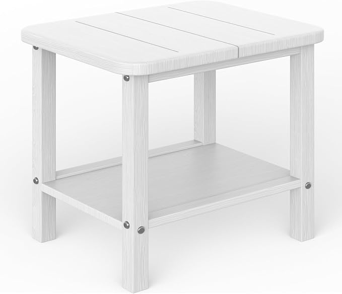 Ayge 17.7" Double Outdoor Side Table, Rectangular HDPE Adirondack End Table for Patio, Lawn, Pool, Garden, Backyardï¼White
