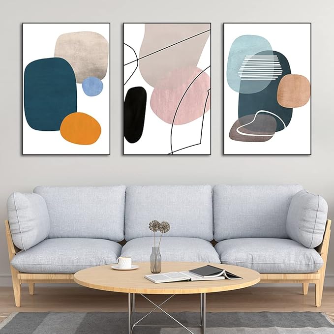 MPLONG Wall Art 3 Pieces Of Framed Decorative Paintings Abstract Simple Orange