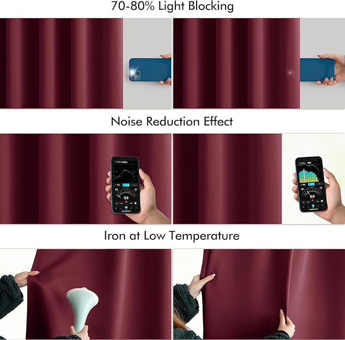 MIULEE Christmas Wine Red Back Tab Blackout Curtain 96 Inch Long 2 Panels Set