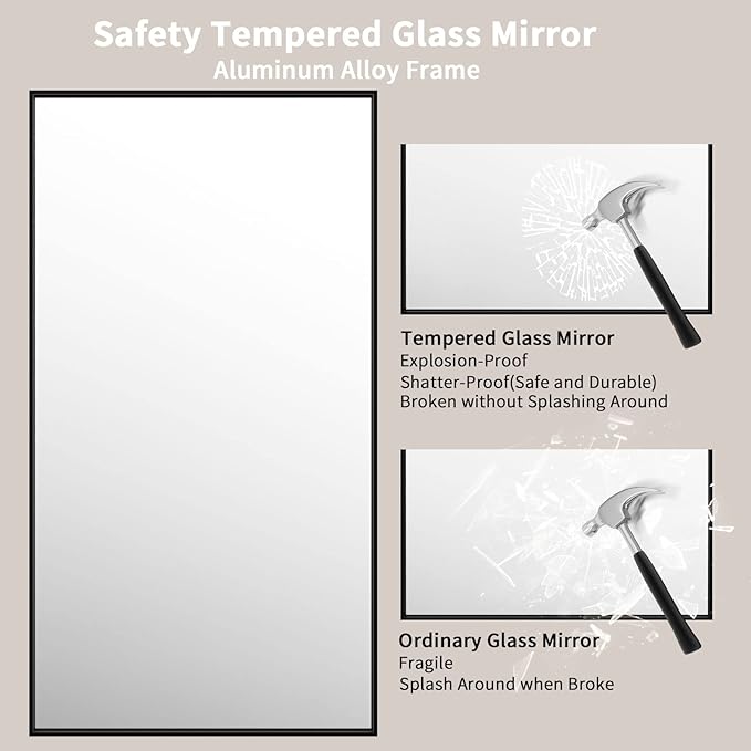 LOAAO 55"X30" Black Rectangle Bathroom Mirror Wall, Matte Black Aluminum Alloy