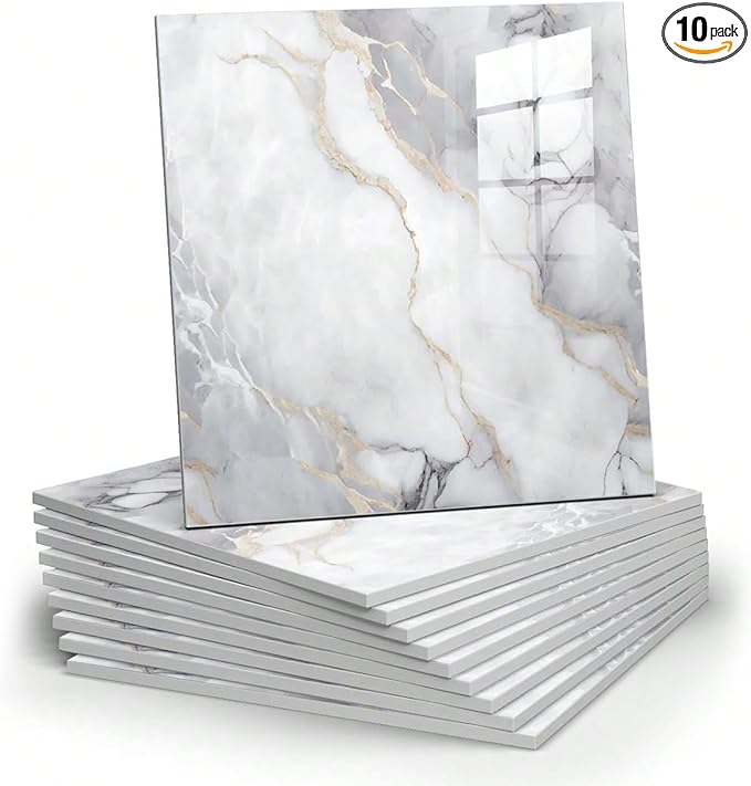 Chejiaye 10pcs Marble Peel and Stick Backsplash Waterproof Washroom Wall Panels