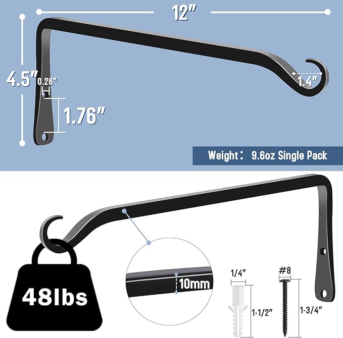 FEED GARDEN 2 Pack 12 Inch Hanging Plant Bracket Wall Hooks Decorative Plant