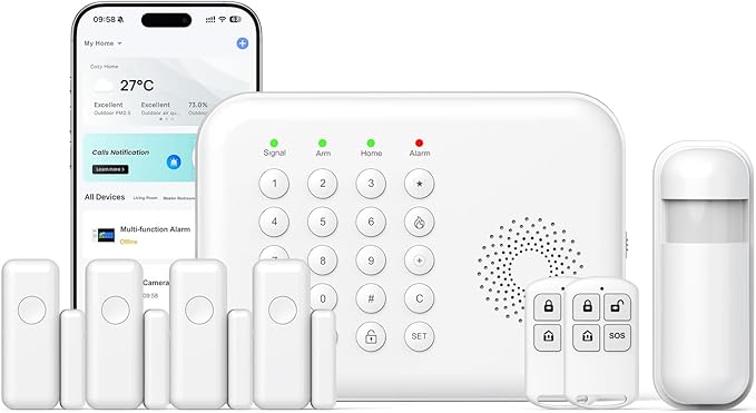 Alarm System for Home Security,WiFi/4G Home Alarm System with DIY,Remote Control App Alert Door Window Sensor Motion Detection No Monthly Fee Compatible with Alexa & Google