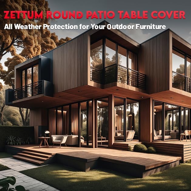Zettum Round Patio Table Cover 48 Inch - 600D Outdoor Furniture Cover Round Waterproof & Heavy Duty, Lawn Furniture Set Covers for Outside Dining Table and Chairs Seating Combo - 48 x 48 x 28 Inch
