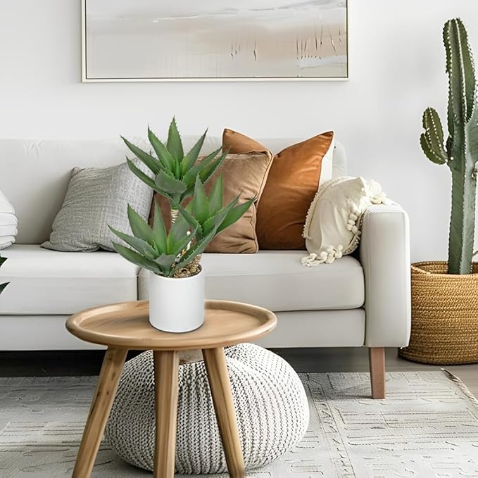 Hollyone Large Artificial Agave Plants Fake Three-Head Agave Succulent Plant Potted 17" Faux Plant Succulent Aloe Vera Plants Indoor for Desk Modern Home Decor