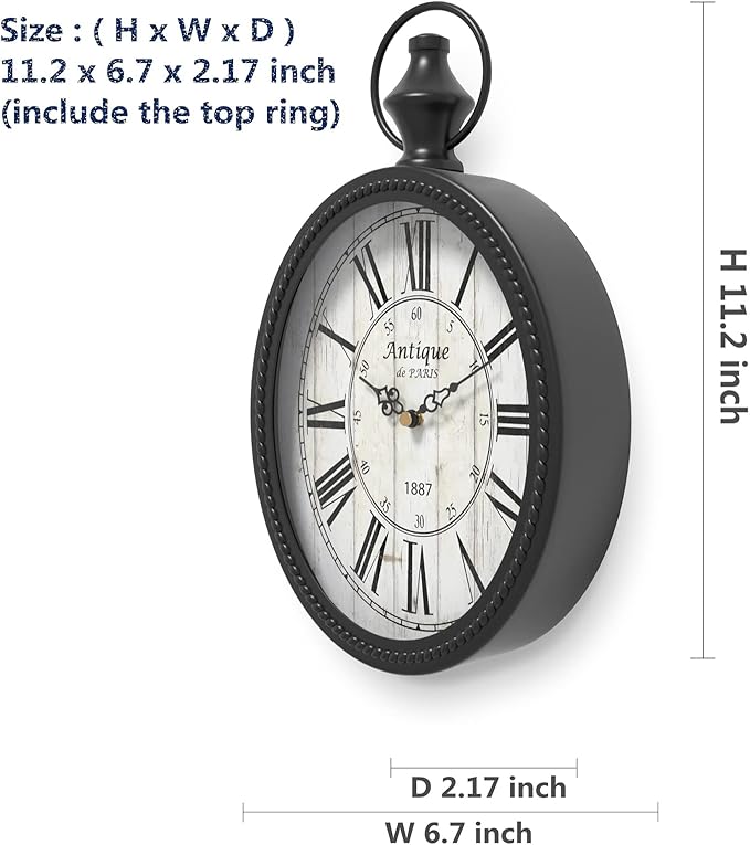 Menterry Small Retro Oval Wall Clock, Antique Old Design, Battery Operated