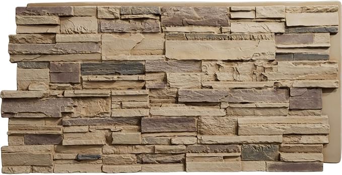 EverStone Cascade Faux Stone Panel, 48 5/8"W x 24 3/4"H x 1 1/4"D, Adobe Color