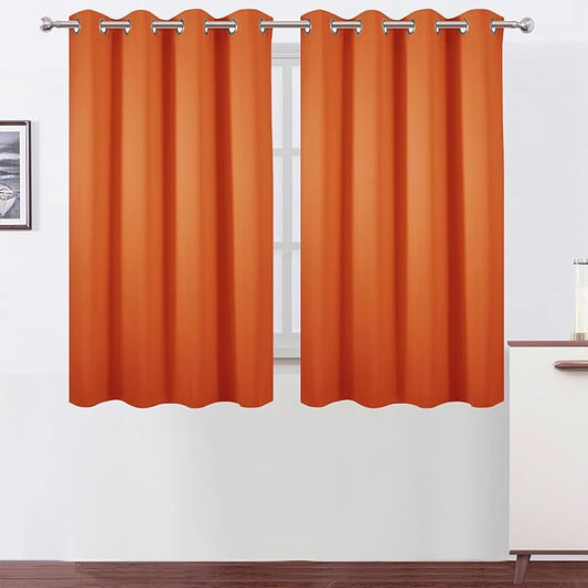LEMOMO Blackout Curtains 66 x 54 Inch Long Orange Curtains Set of 2 Panels Room