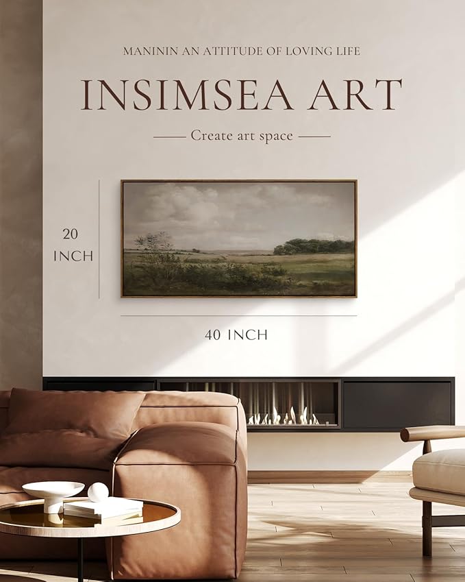 InSimSea Extra Large Framed Vintage Wall Art, Living Room Country Farmhouse Decor, Wilderness Landscape Paintings, Canvas Prints, Retro Farm Long Picture for Bedroom Above of Bed,20x40inch