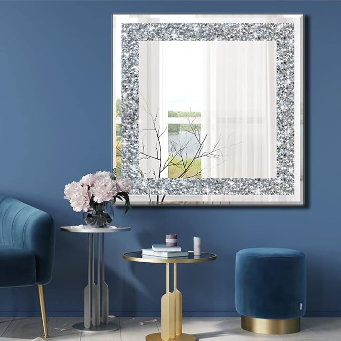 Crystal Crush Diamond Sparkly Square Silver Mirror