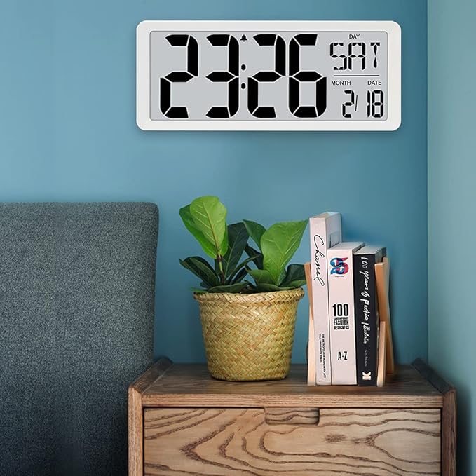 TXL 14.2" Large Digital Day Wall Clock, Custom 8 Languages Calendar, Count