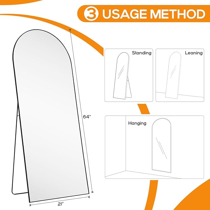 Arched Mirror Full Length, Upgraded 21"x64" Body Wall Mirrors