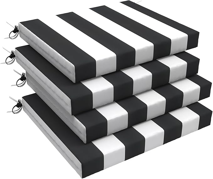 LVTXIII Outdoor Chair Cushions 18.5"x16"x2" Pack of 4, Water-Repellent Square Corner Memory Foam Seat Cushions with Ties for Garden Patio Furniture, Cabana Black