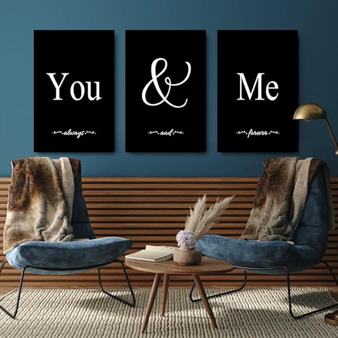 GUBIYU Set of 3 Framed Farmhouse You and Me Wall Art Above Bed Wall Decor