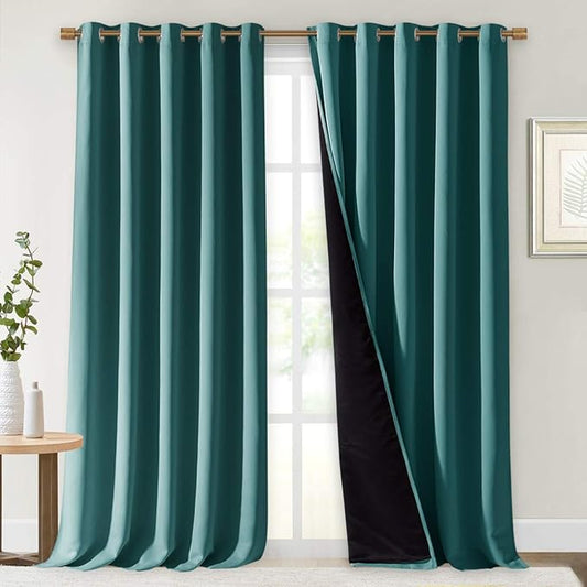 NICETOWN Total Shade Curtains and Draperies, Sea Teal, Package of 2, 62 inches
