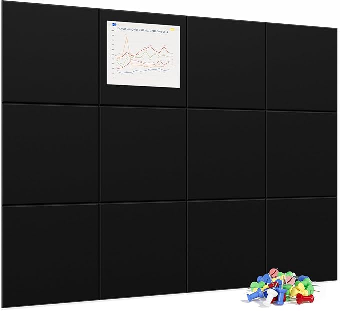 Neatsure Large Cork Board for Wall, 12 Panels Felt Tiles Tack Push Pin Board