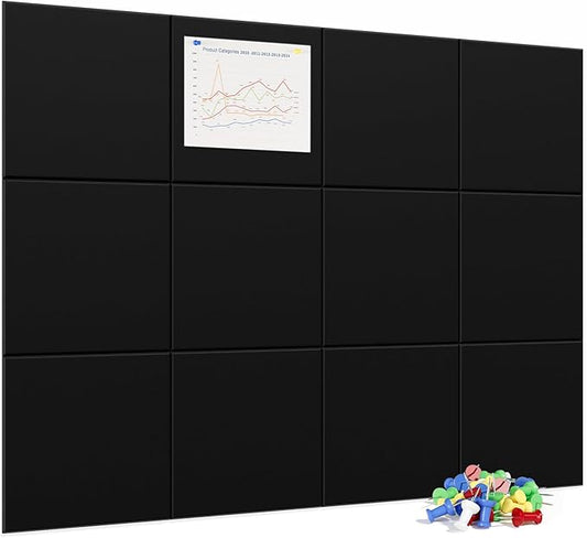 Neatsure Large Cork Board for Wall, 12 Panels Felt Tiles Tack Push Pin Board