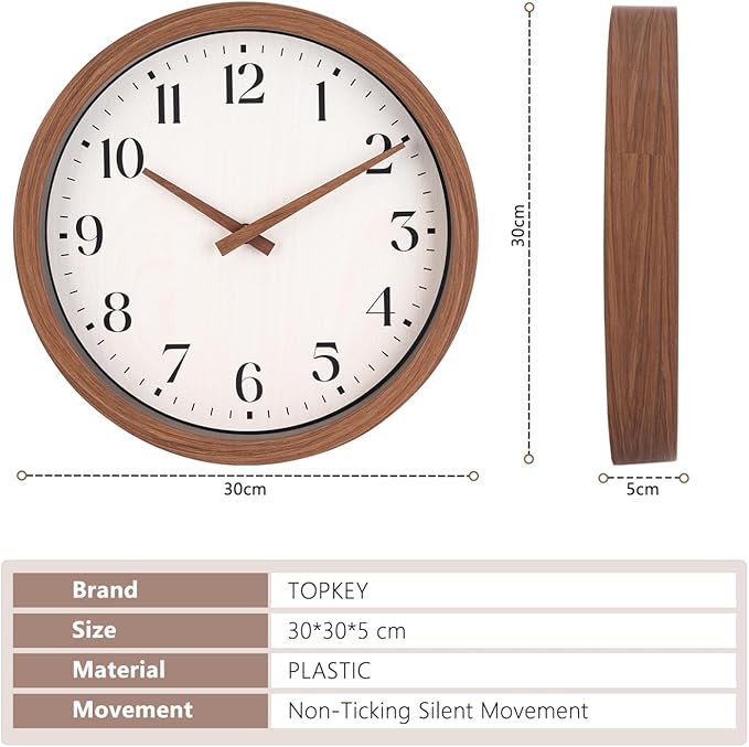 Topkey 12 Inch Silent Wall Clock