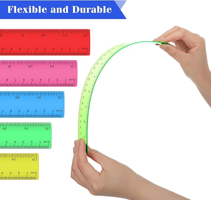 Zonon 50 Pcs 6 Inch/12 Inch Plastic Rulers Bulk Flexible Straight Rulers with Inches Centimeters First Day of School Gift Students Back to School Office Home Supplies(Clear Colorful,12 Inch)