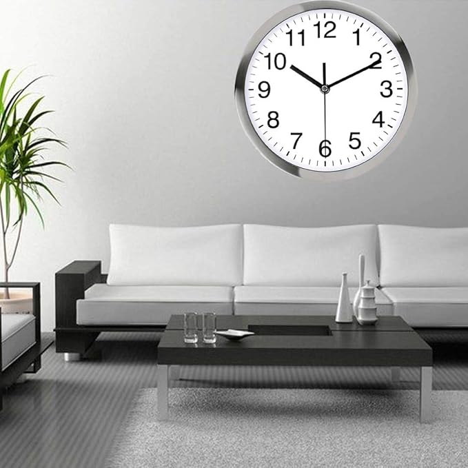 SIN&MI Wall Clock Metal Frame Glass Cover Non-Ticking Number Quartz Wall Clock