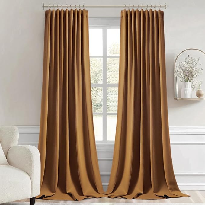 MIULEE Golden Brown Back Tab Blackout Curtain 96 Inch Long 2 Panels Set