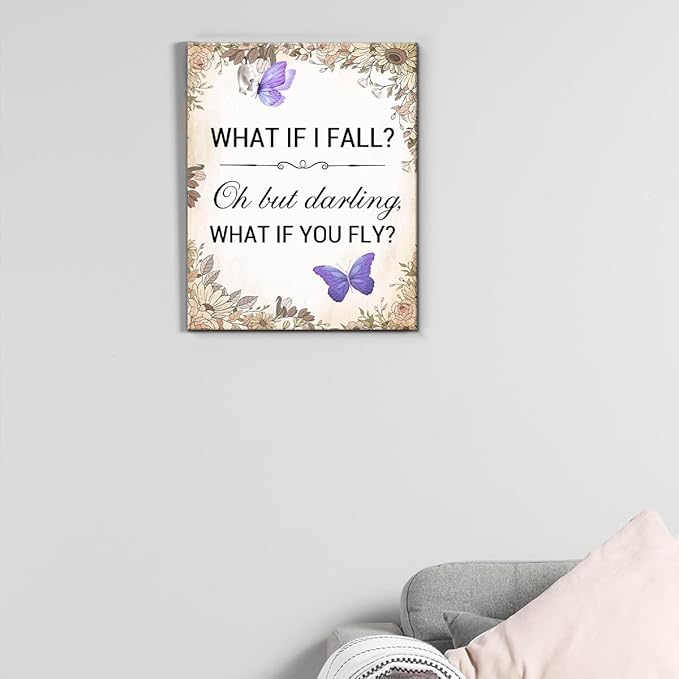 Inspirational Purple Butterfly Wall Art Decor, What If You Fly Motivational
