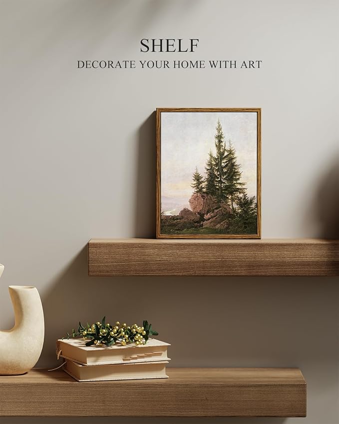 InSimSea Framed Canvas Wall Art, Vintage Rocky Landscape Painting, Rustic Nature Scenery Decor for Living Room Shelf Hallway,10x8in, Neutral Tones