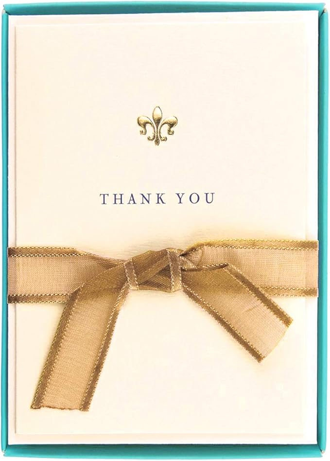 Graphique Fleur de Lis La Petite Presse Boxed Thank You Notes - 10 Embossed and Embellished Gold Foil Fleur de Lis Thank You Cards with Matching Envelopes, 3.25" x 4.75"