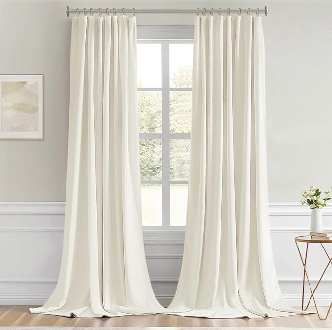 MIULEE Cream Back Tab Blackout Curtains 120 Inch Long 2 Panels Set