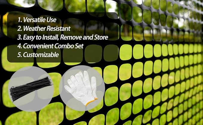 PotatoLife Plastic Mesh Fence Safety Fence, 4'x100' Roll with 100 Zip Ties, Resuable Temporary Netting for Garden Fencing, Construction, Snow Fencing, Animal Barrier, Poultry, Deer, Patio, Black
