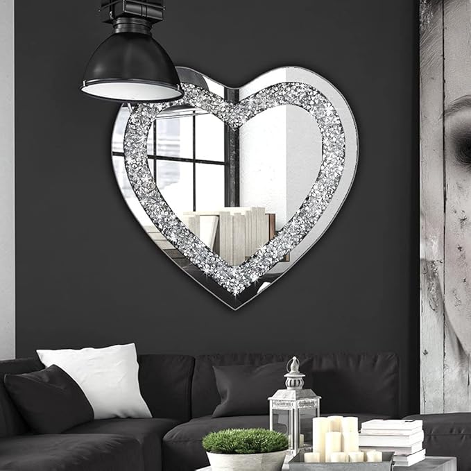 DMDFIRST Crystal Crush Diamond Heart Shaped Silver Mirror