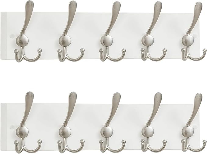 SKOLOO Creations White Solid Wood Wall Mounted Coat Rack, 5 Hooks, 16-7/8" Long