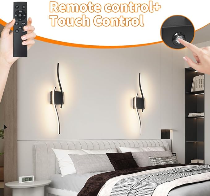 Daunton Modern Battery Operated Wall Sconce Set of 2, 3CCT Adjustable, Timer&