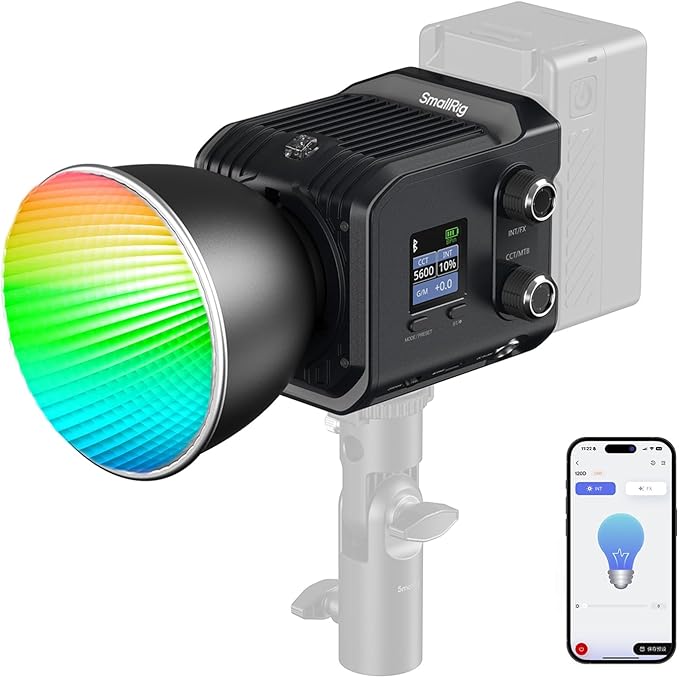 SmallRig RC 100C RGBWW LED Video Light, with App Control, 100W Mini COB Continuous Output Lighting, Handheld Spotlight 2700-10000K/CRI 96+/TLCI 98+/12 Effects, 11000Lux/1m, Lite Version Ink Blue, 5377