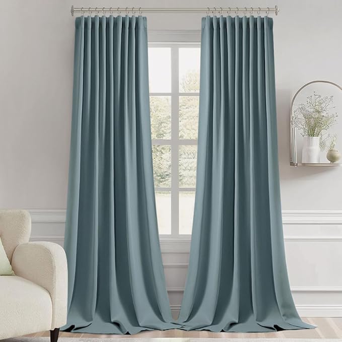 MIULEE Greyish Blue Back Tab Blackout Curtains 102 Inch Long 2 Panels Set