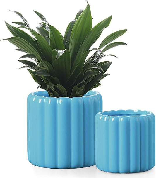 Ceramic Plant Pots,6 inch+4.7 Inch Planter Pot with Drainage Holes,Ceramic Planters for Indoor Plants,Modern Flower Pots for Indoor Outdoor Plants House & Office DÃ©cor,Blue