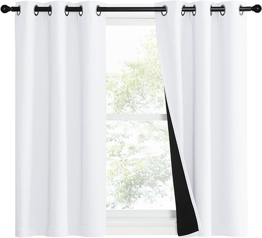 NICETOWN Pure White 100% Blackout Lined Curtains, 1 Pair, 2 Thick Layers Narrow