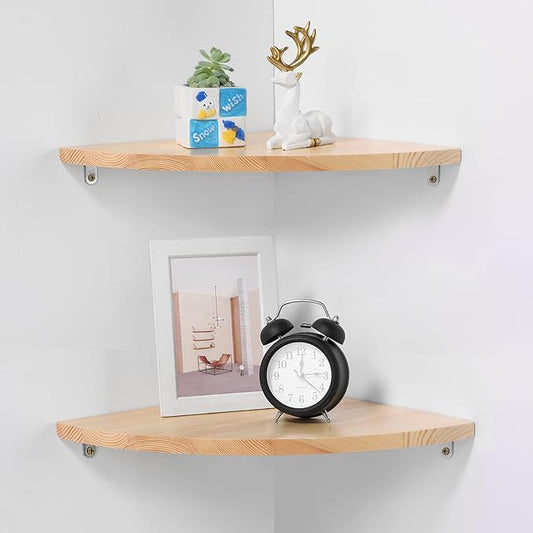 JORIKCHUO 12 inch Corner Wall Shelf Set of 2, Solid Wood Corner Floating Shelves