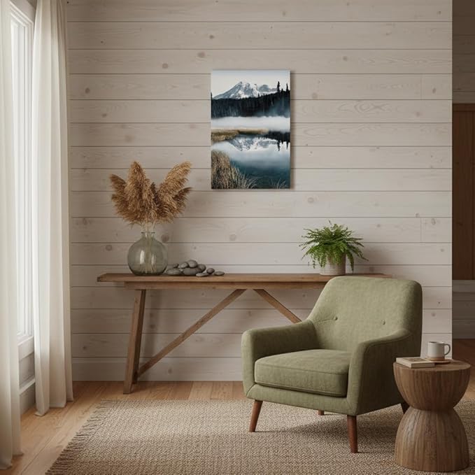 arttitue Nature Canvas Wall Art Bedroom: Lake Landscape Print Decor Misty Forest Scene Picture Mountain Natural Scenery Artwork Painting for Bathroom Home Living Room
