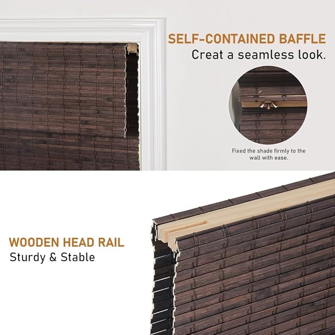 SEEYE Cordless Bamboo Roman Shades, Roll Up Blind Privacy Shade