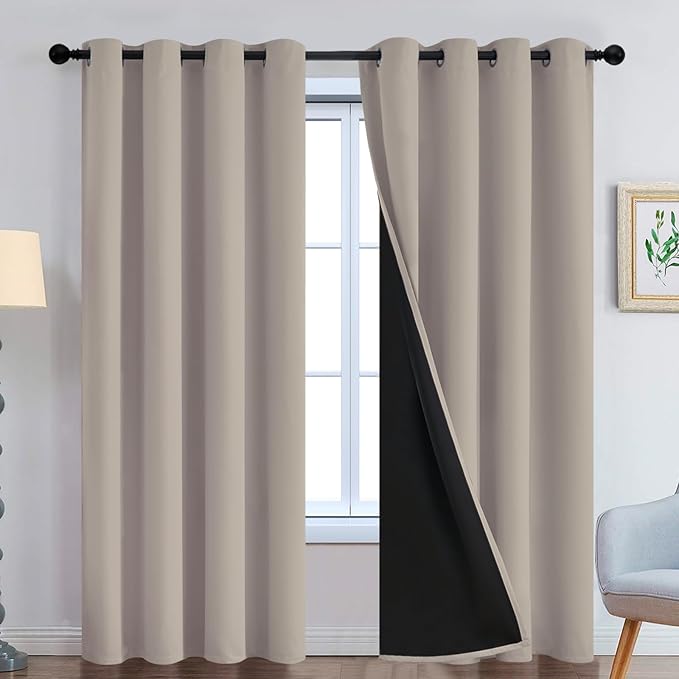 Yakamok 100% Blackout Curtains 90 Inches Long, 2 Thick Layers Heat and Full