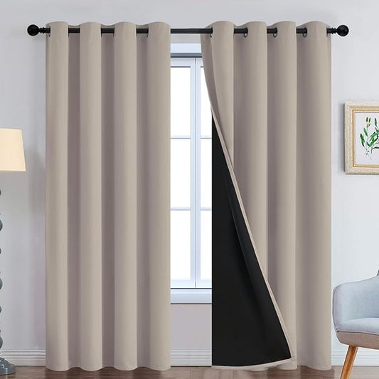 Yakamok 100% Blackout Curtains 96 Inches Long, 2 Thick Layers Heat and Full