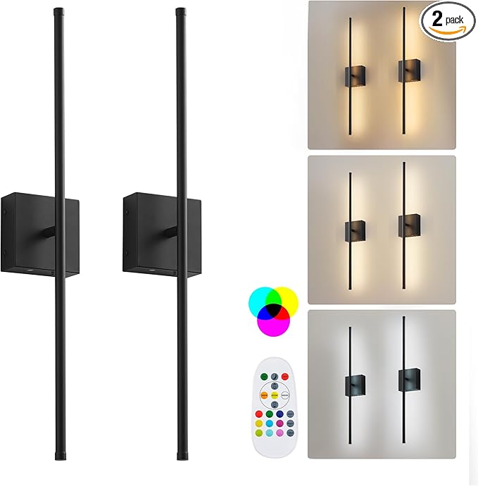 KARTOOSH 24.4 Inch 9 RGB Color Battery Operated Wireless Wall Sconces Set of Two
