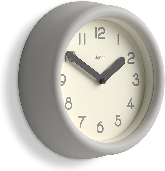 JONES CLOCKS® Fuze wall Clock | Small Round Clock | Gray | Playful Modern Design