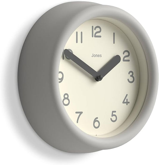 JONES CLOCKS® Fuze wall Clock | Small Round Clock | Gray | Playful Modern Design