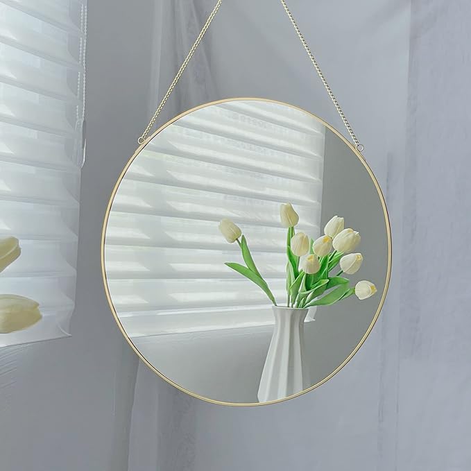 LONGWIN Hanging Wall Circle Mirror Decor Gold Geometric Mirror