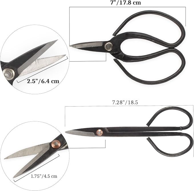 BambooMN Bonsai Basics Set - 7.2" Trimming Shears & 7" Heavy Duty Butterfly Shear - 10 Sets