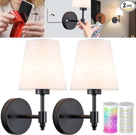 Vimhou Peel and Stick Wall Sconces, Stick On Wall Sconce Set of 2, Battery